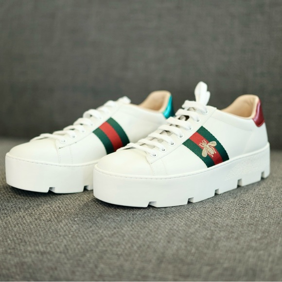 💯 Authentic Gucci Ace Embroidered Platform Sneaker - Picture 4 of 11